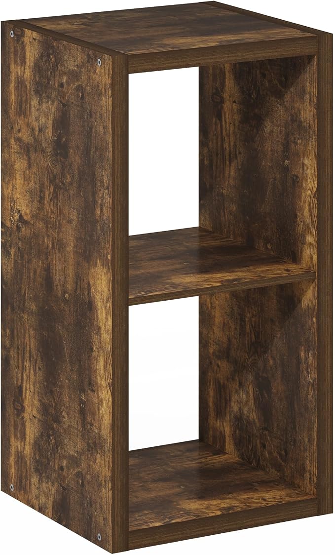 Furinno Cubicle 2-Cube Book Shelf, Extra Thick Frame Bookshelf, Amber Pine | 14.6" x 16" x 30", Horizontally & Vertically Reversible Bookcase with Open Back, for Living Room, Bedroom, Home Office