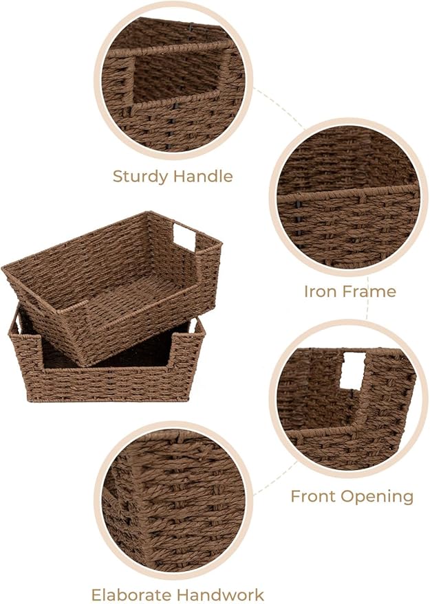 Storageworks Pantry Baskets For Shelves, Wicker Baskets, Brown Paper Rope
