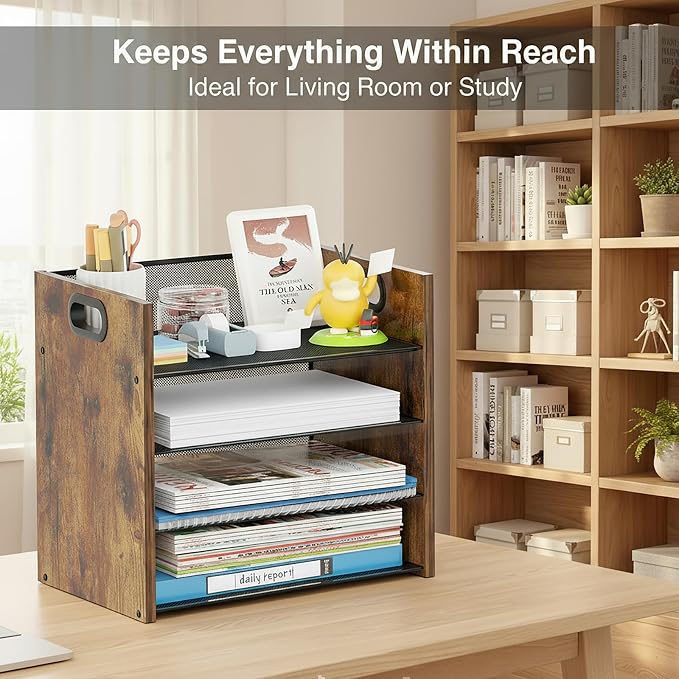 Desk Organizer, 4 Tier Desktop File Organizer and Paper Tray Organizer, Office Desk Accessories for Mail, Documents, Papers, Notebooks and Home Office Storage