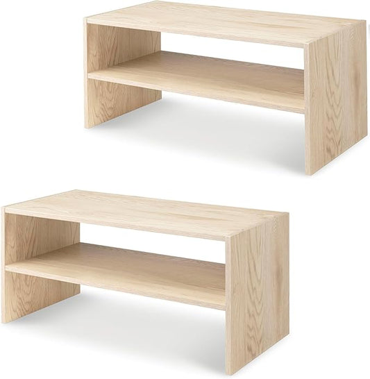 Whitmor Wood Stackable 2-Shelf Shoe Rack, White Oak, 24 inches，2 Pack