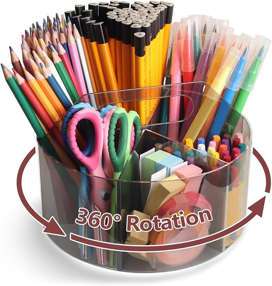 250pcs Acrylic Pencil Holder Marker Organizer, 360-Degree Rotating Pen Holder, Crayon Organizers for Kids Pencil Organizer Caddy Art Supply Kids Desk Organizers for Office Home School, Black