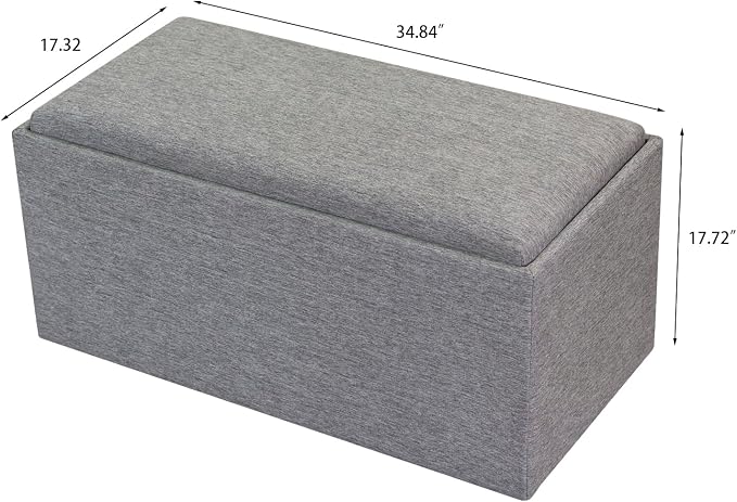 Adeco 35 Inches Storage Ottoman Bench, Non-Folding End of Bed Foot Rest Stools Ottoman with Thicker Foam Padded Seat, Upholstered Storage Chest for Living Room, Entryway, Bedroom