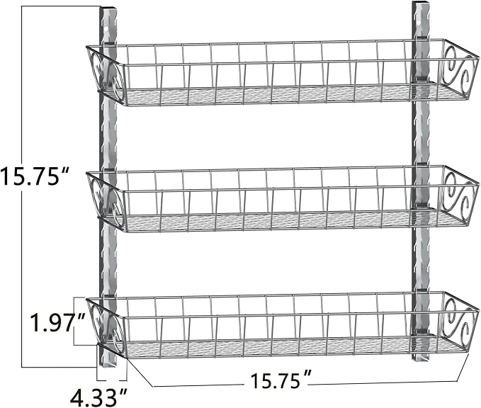 SWOMMOLY Wall Mount Spice Rack Organizer, 3-Tier Adjustable Dual-Use Shelf | Hanging Spice Rack Organizer, Kitchen Pantry Cabinet Storage Holder for Spices, Mason Jars, Bottles & Cans, Silver