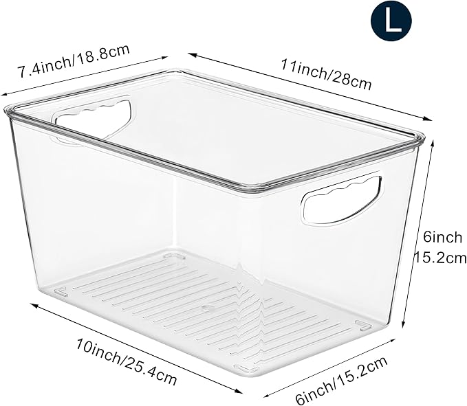 theaoo Large Clear Storage Bins with Lids, Stackable Containers, 4 Pack | Pantry Organization And Storage For Kitchen, Fridge, Garage And Cabinets. Clear Design Keeps Items Organized