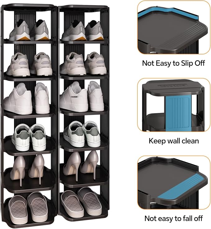 Kitstorack 10 Tiers Stackable Shoe Rack for Closet and Front Door Entrance - Free Standing Plastic Stand, Narrow Tall Vertical Organizer for Small Spaces Storage