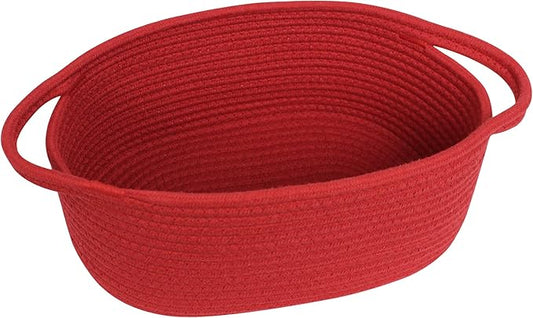 MEGASKET Red Woven Basket, 13" x 9" x 5" Baskets for Gifts Empty, Cute Cotton Rope Cat Dog Toy Bin Box, Small Woven Bin for Organizing, Red Room Decor, Nursery Cloth Diaper Storage Organizer