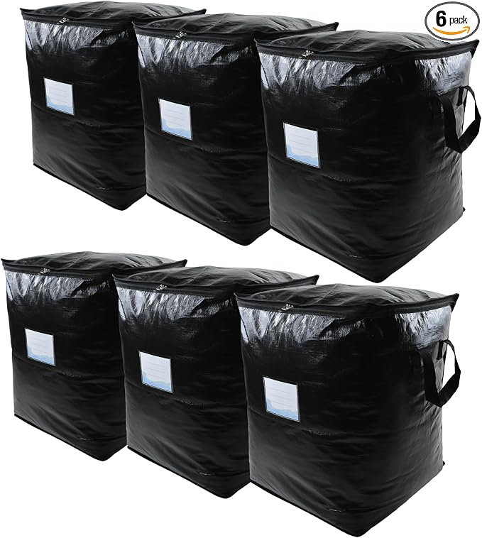 6 Pack 91L Storage Bags for Clothes, Moving Bags Heavy Duty Extra Large with Reinforced Handle, Storage Containers for Organizing Bedding, Blanket, Sheets, Pillows, Toys, Christmas Decorations