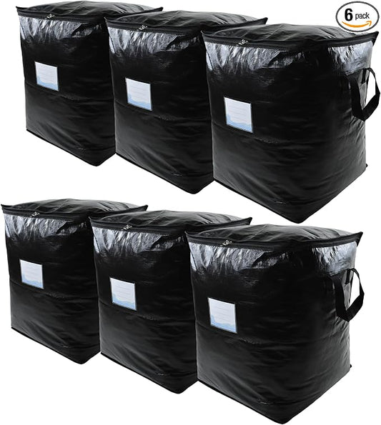 6 Pack 91L Storage Bags for Clothes, Moving Bags Heavy Duty Extra Large with Reinforced Handle, Storage Containers for Organizing Bedding, Blanket, Sheets, Pillows, Toys, Christmas Decorations