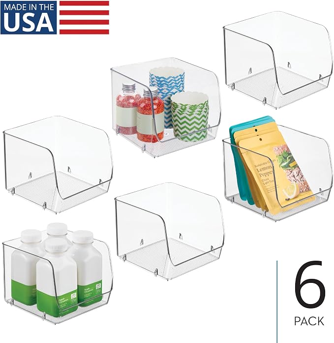 iDesign Stackable Open-Front Storage Bins, Set of 6, Clear | Kitchen and Pantry Organization