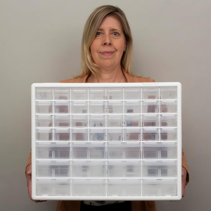 Akro-Mils 44-Drawer Plastic Storage Cabinet, 20"W x 6"D x 16"H, White