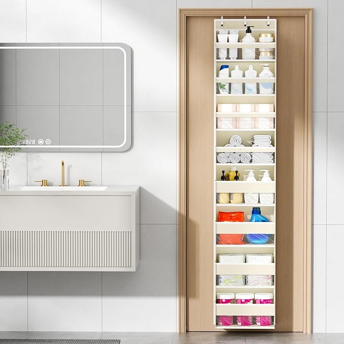 Mefirt Over The Door Organizer, 8 Shelf Door Hanging Organizers with 8 Large Capacity Pockets, Back of Door Organizer Storage Hanging Shelves for Closet Bathroom Bedroom Nursery