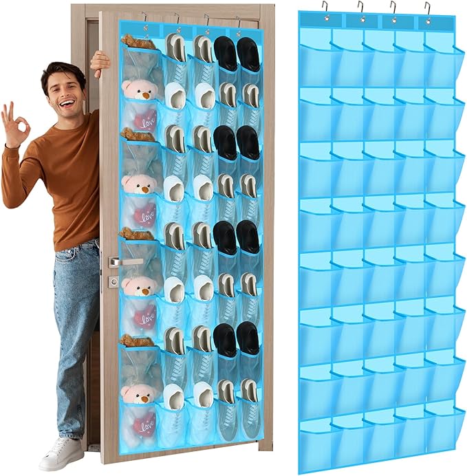 Windyun 40 over the Door Shoe Organizer Large Mesh Pocket Hanging Shoe Rack for Closet Sky Blue Nonslip Behind Door Storage Holder Back to School Organizer for Dorm Room College Classroom Storage