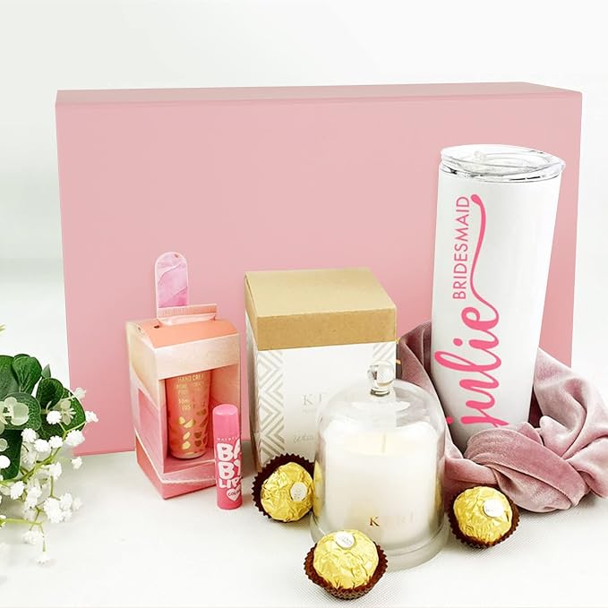 Aimyoo Pink Magnetic Gift Boxes with Lids 13.8x9x4.3 in, Large Bridesmaid Groomsman Proposal Box, Rectangle Collapsible Box for Present Graduation Birthday Storage 5 Pack