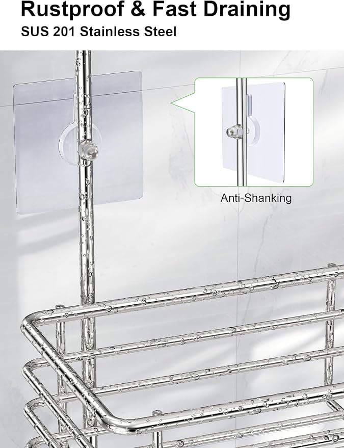 SMARTAKE Hanging Shower Head Caddy, Shower Shelf Organizer, Silver | SUS201 Rustproof Stainless Steel Over The Storage Rack, for Toilet, Bathroom