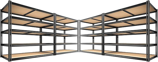 ROOMFAVE 40" W Storage Shelves 5 Tier Garage Shelving Heavy Duty,2350LBS Adjustable Metal Shelving Unit, Garage Shelves for Basement, Warehouse, Pantry, Closet, 72.1" H x 40" W x 20" D, Black,4PCS