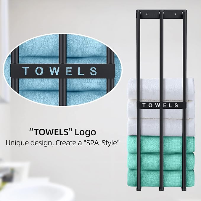 Bethom Towel Racks for Bathroom, Towel Storage Holder Space Saving, Black | 30 Inch Towel Rack for Rolled Towels, Modern Minimalist Style, Rust-Proof, Perfect for narrow shower wall & compact bathrooms