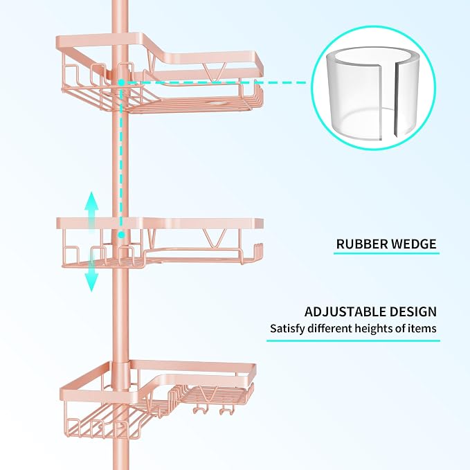 DAOYA Corner Shower Caddy Tension Pole - 4‑Tier Adjustable Shower Shelf Organizer Space‑Saving Bathroom Storage for Bathtub or Floor, Apricot