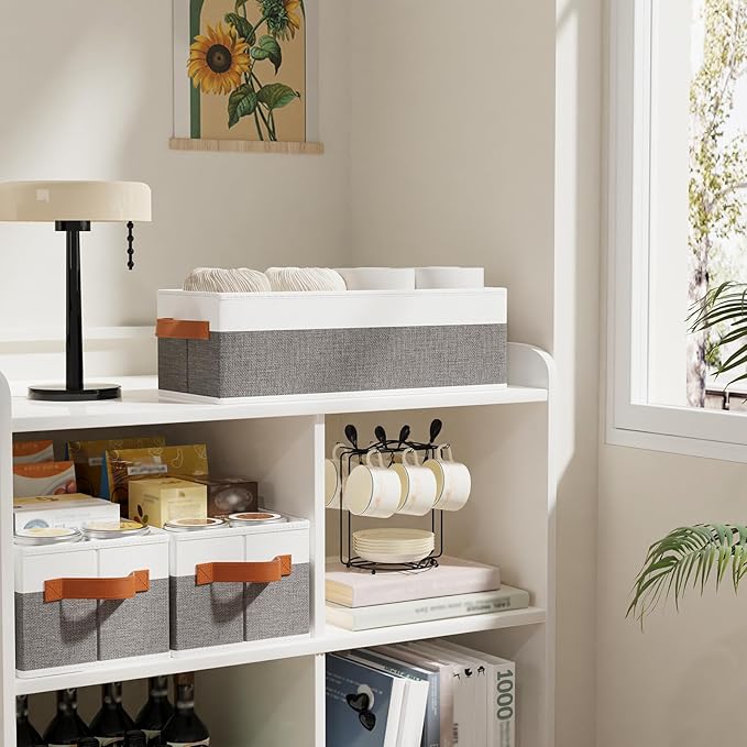 Storage Baskets Containers,White/Gray Boxes,15x6x5 In,3-Pack | Sturdy Fabric Storage Bins, Collapsible Cubes Containers for Bathroom Organizing, Decorative Linen Clothes Organizer