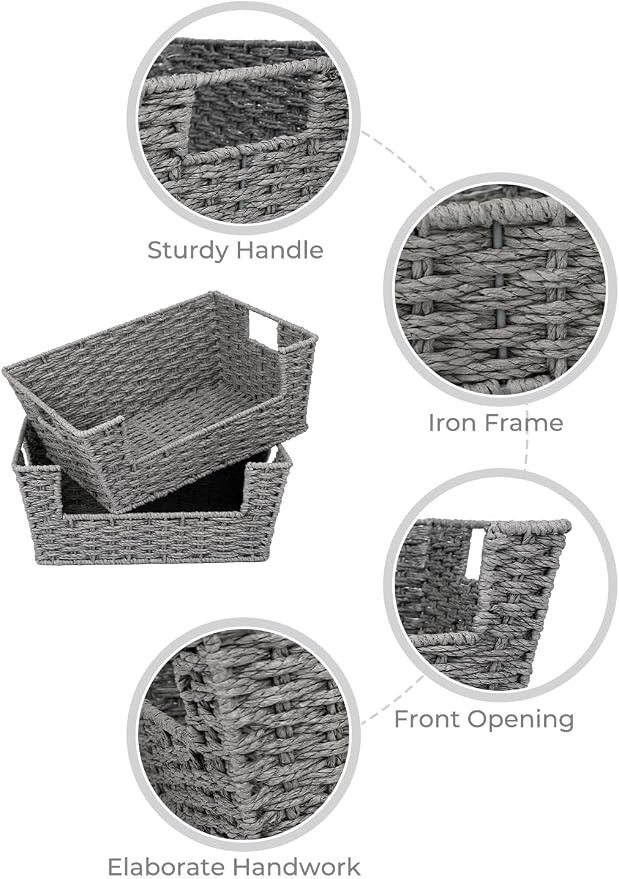 Storageworks Pantry Baskets For Organizing, Woven Baskets, Round Paper Rope