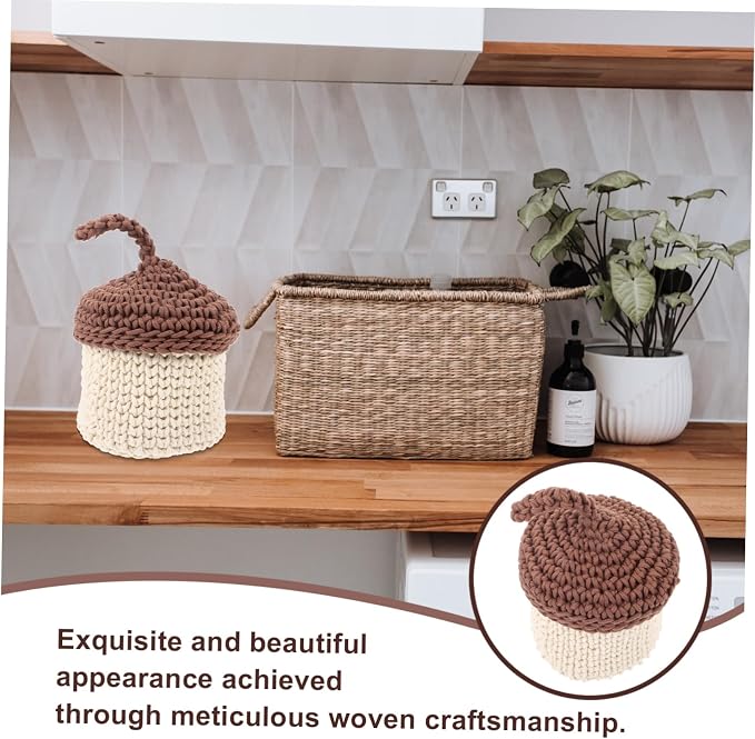 Hemobllo Handwoven Organizer Basket Large Capacity Woven Storage Box for Home Kitchen Bathroom Decor Space Saving Cotton Rope Sundries Holder with Elegant Craftsmanship Small Brown Tabletop