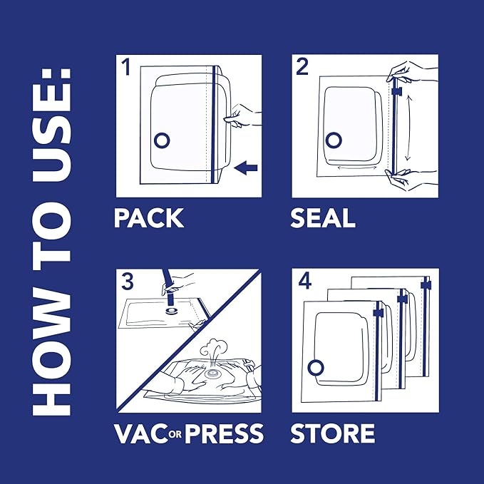 Hefty Shrink-Pak - 4 Large Vacuum Storage Bags for Clothes, Pillows, Towels, or Blankets - Space Saver Vacuum Sealer Bags Ideal Under Bed Storage Solutions