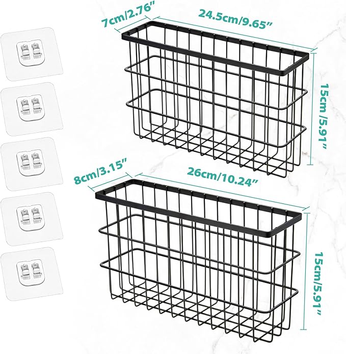 Sinnsally 2 Pack Cabinet Door Organizer,Self Adhesive Lid Organizers Inside Cabinet Storage Boxes,Hanging Storage Basket Organizer Wall Mounted Pantry Caddy Cup Holder for Kitchen,Fridge,Bathroom