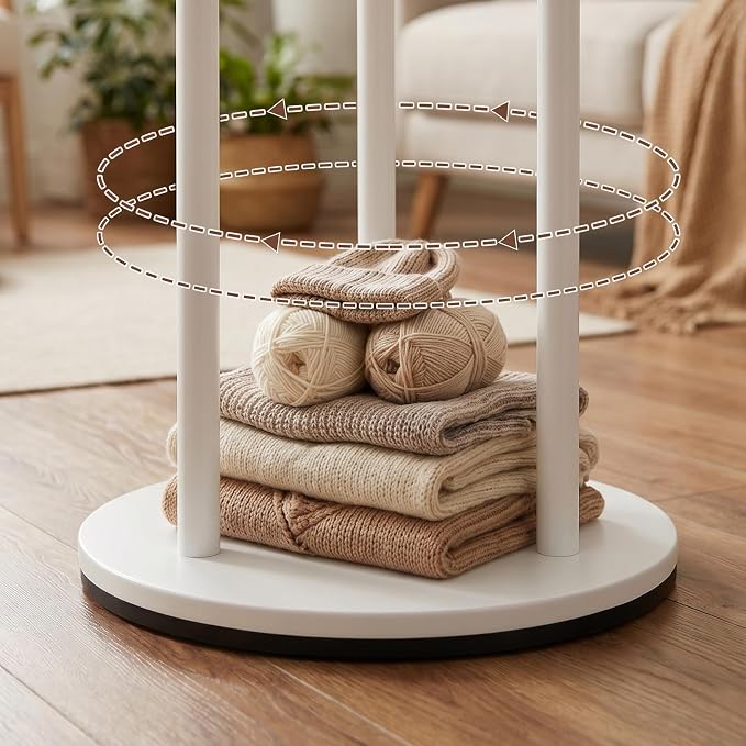YYW 360° Wood Coat Rack Stand with Hooks and Shelves, Free Standing Rotating Organizer for Entryway, Bedroom, Small Space