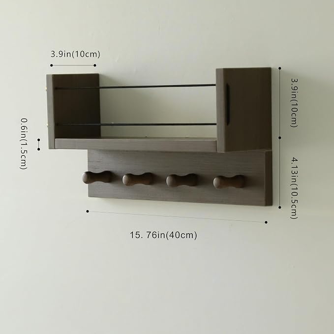Entrance Coat Rack ，Coat Hooks, Wall-Mounted Wooden Hook Rack, Wall-Mounted Shelves are Very Suitable (Walnut Color Finish-B-1)