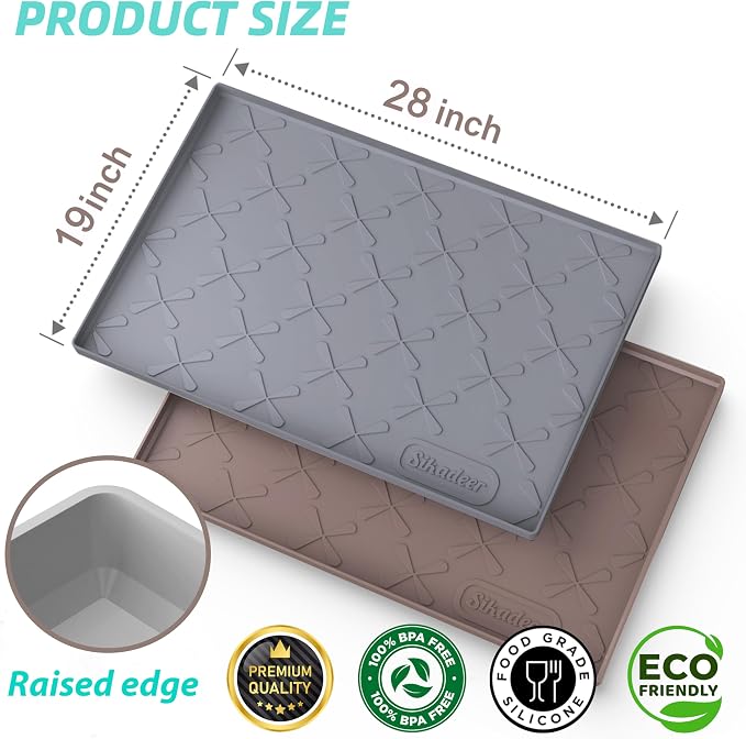 SIKADEER Waterproof Under Sink Mat Food-Grade Kitchen Shelf Liner 28" x 19" | Thick Raised Edge Cabinet Protector, BPA Free Kitchen Organizer and Storage, Non-Slip Dog & Cat Mat, Silicone Drying Mat