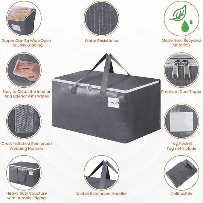 BlissTotes Large Moving Bags, Storage Bags, 76L-10 Pack | Moving Bags with Zipper, Handles Moving Supplies with lids, Heavy Duty Totes for Storage Bags, Space Saving, Moving Totes