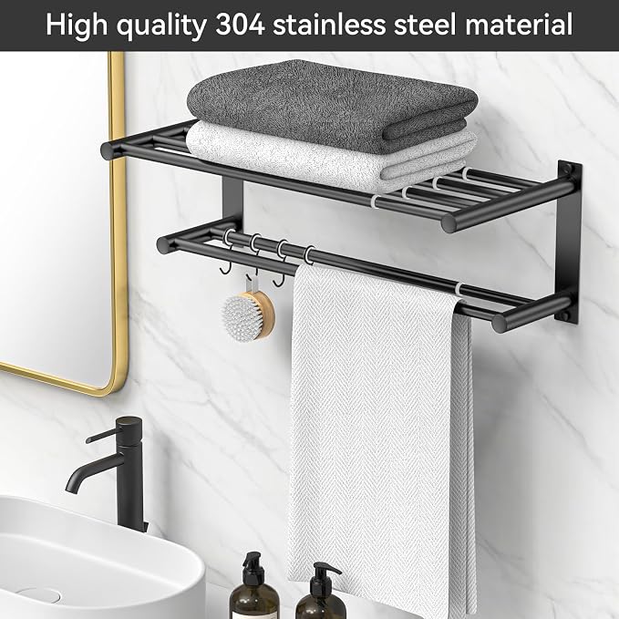 CAXIMSY Black Adjustable Black Towel Bar for Bathroom Wall Mount17-30.7inch Adhesive Shower Towel Rack Stainless Steel Bath Towel Holders for Toilet Kitchen Double Towel Hanger