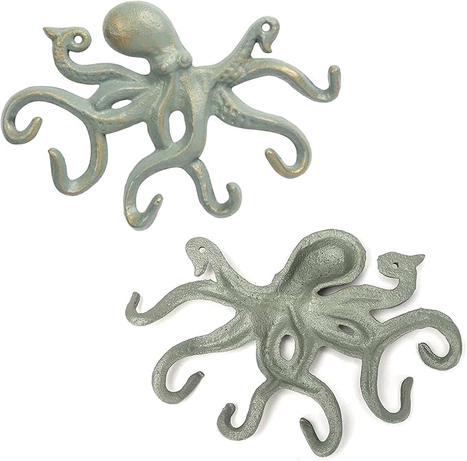 Key Holder for Wall, Iron Coat Hooks Wall Mounted Towel Hooks for Bathrooms, 2Pcs Heavy Duty Decorative Hooks - Gold Green