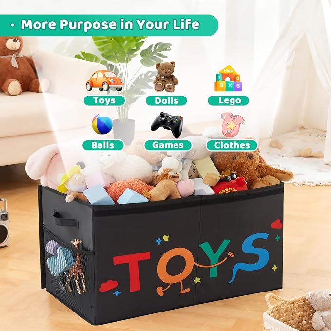 Large Toy Box with Lid,Collapsible Toy Storage with Dividers,Black | 25"x13"x16",83L Large Capacity,Sturdy Kids Organizer,Toybox,Toy Chest for Boys & Girls,Living Room,Nursery,Bedroom,Playroom