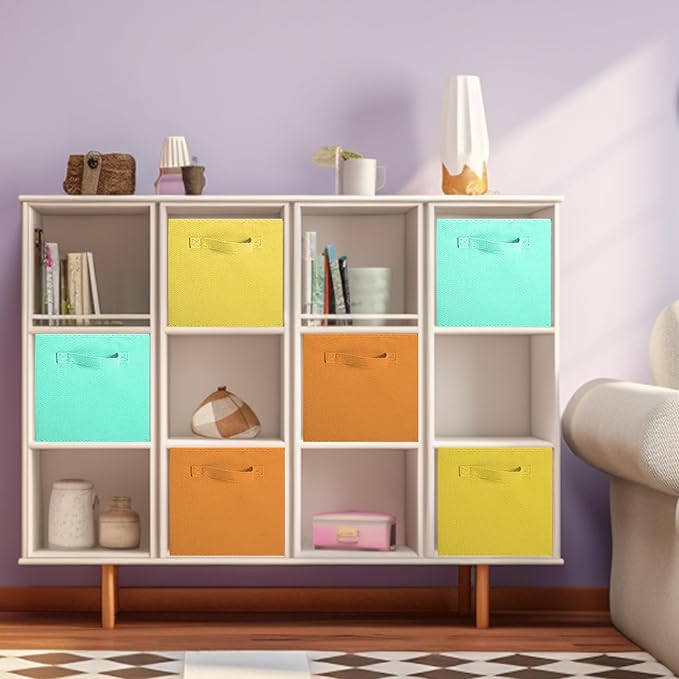 ShellKingdom Storage Bins, Foldable Fabric Storage Cubes And Cloth Storage | Storage Organizer For Closet And Toys, 10.5x10.5x11 INCH, 6 Pack (Mint Green+Orange+Yellow)
