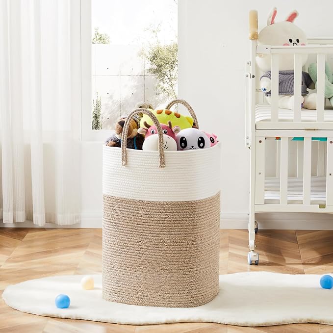 Laundry Basket,Woven Cotton Rope Laundry Hamper,Versatile Storage for Dirty Clothes,Baby Toys,and Blankets in Bathroom, Nursery,and Living Room (Brown, 100L)