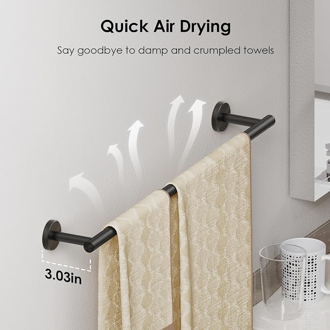 FORIOUS Towel Bar 24" Towel Racks for Bathroom Wall 2 Pack Matte Black | Total Length 26 Inch, Rustproof, Stainless Steel Towel Holder, Wall Mounted for Bathroom Bedroom, Heavy Duty, Space Saving