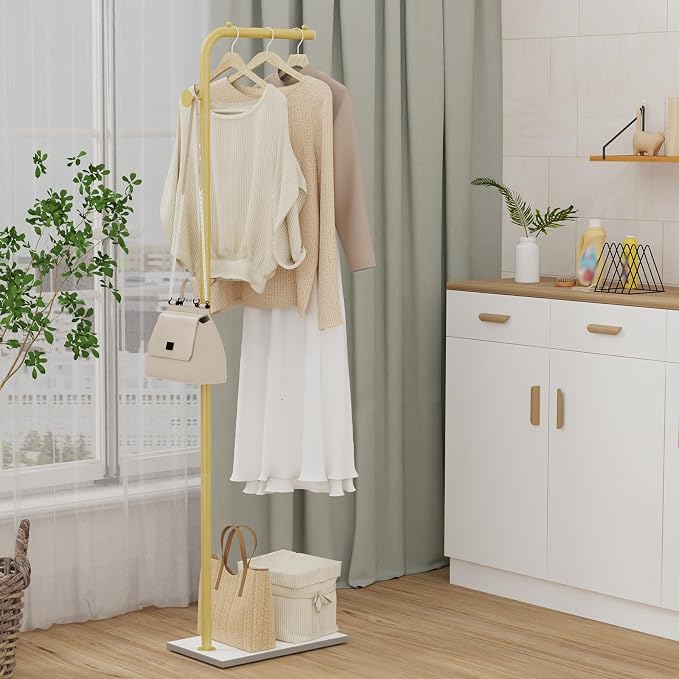 OUTBROS Freestanding Coat Rack, Garment Racks with Hook, 70.8“hign, Gold | Portable Modern Hanger, Sturdy Metal Clothing Rack, Used in Bedroom, Entrance and Living Room
