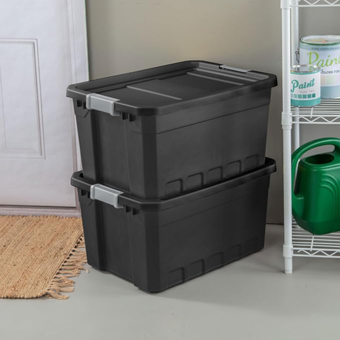 Sterilite Stacker Tote, Plastic Storage Bins with Lids, 19 Gallon, 6-Pack | Rugged Stackable Organizer Bin Containers with Latching Lids for Bed, Garage, Office, Kitchen, Closet & Classroom