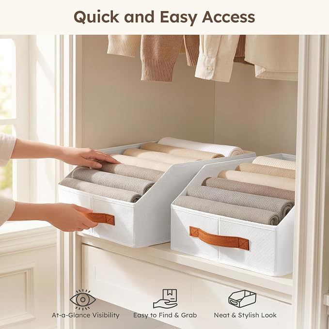Fabric Storage Bins for Organizing - 10 Pack Large Trapezoid Collapsible Storage Bins with Front Handle, Closet Organizers and Storage for Bedroom, Home Shelves, Small Spaces, White