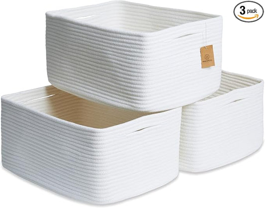 NaturalCozy Storage Baskets 16.8”x13”x7.6” Cotton Rope Woven Baskets for Organizing 3-Pack | Toy Storage Bins | Basket for Shelves, Laundry, Blanket, Clothes, Closet, Kitchen, Bathroom, Gifts