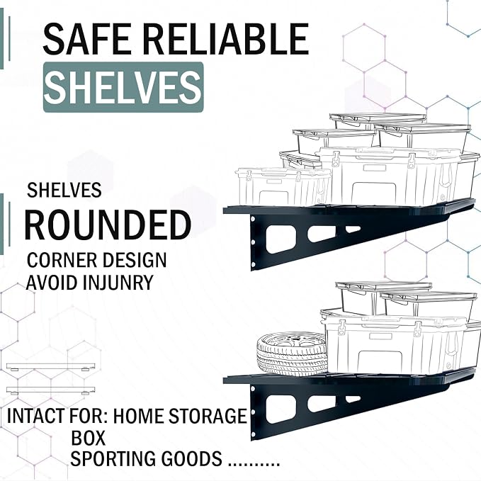 4-Pack 2x4ft Garage Wall Shelving, 4 Shelf Total 16 ft(L) Garage Shelving Wall Mounted, Heavy-Duty Storage Shelves, Perfect for Holding Storage Bins, Sporting Goods, Tools, and More Space-Saving