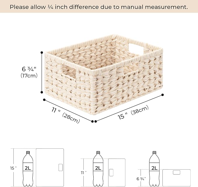 GRANNY SAYS Wicker Storage Basket for Shelves, Waterproof Wicker Basket for Organizing, Woven Basket for Shelves, Decorative Basket for Entryway, Butter Milk