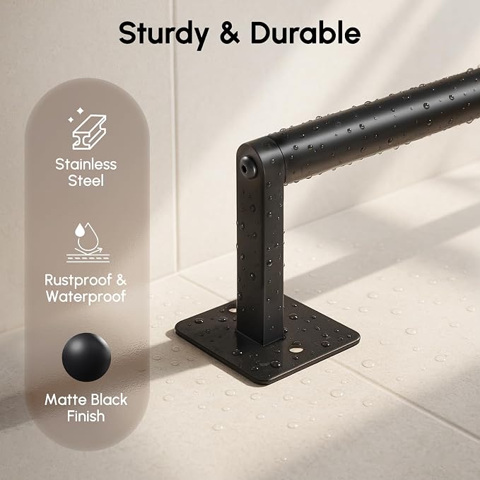 USHOWER Matte Black Towel Bar, 24 Inch Towel Racks for Bathroom | Heavy Duty Stainless Steel Towel Holder Wall Mounted, Easy Installation (Total Length 26 Inch)