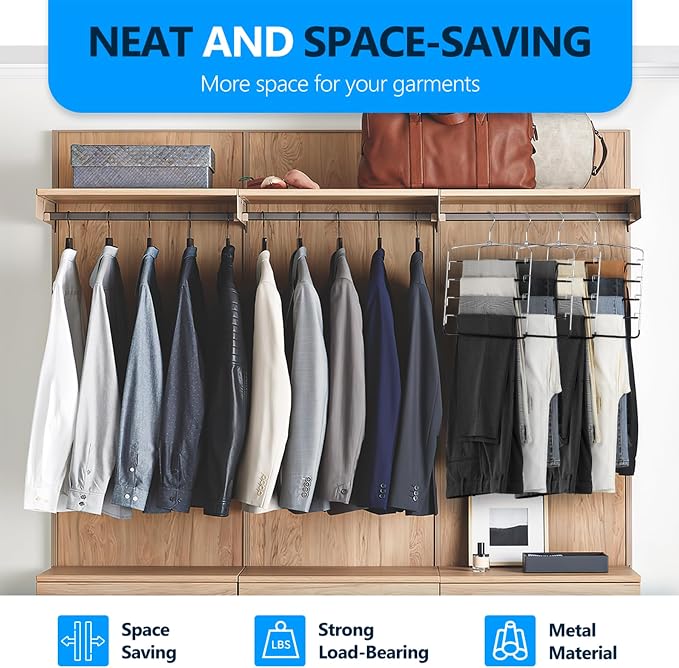 Pants Hangers 1 Pieces,5 Tier Closet Organizers and Storage Clothes Hanger,Hangers Space Saving with Swing Arm,Multiple Metal Hanger Clothes Organization for Pants Trousers Jeans Leggings Slacks