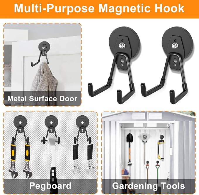ENUODA Strong Magnetic Hooks Large Rare Earth Magnet Hooks Heavy Duty Utility Magnetic Tool Holder for Garage Organization, Van, Barn, to Hang Bag, Coat, Power Tool, Toolbox, Shovel, Broom,6 Pack