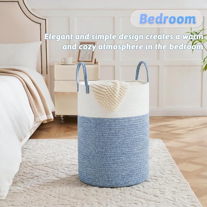 Laundry Basket,Woven Cotton Rope Laundry Hamper,40L for Decor Storage of Dirty Clothes,Toys and Blankets in Bathroom,Baby Room and Living Room