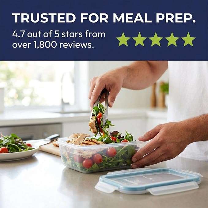 Snapware Plastic Total Solutions (5-Pack, 3 Cup) Food Storage Containers Set, Airtight & Leakproof Plastic Locking BPA-Free Lids Tupperware, Freezer Dishwasher Microwave Safe