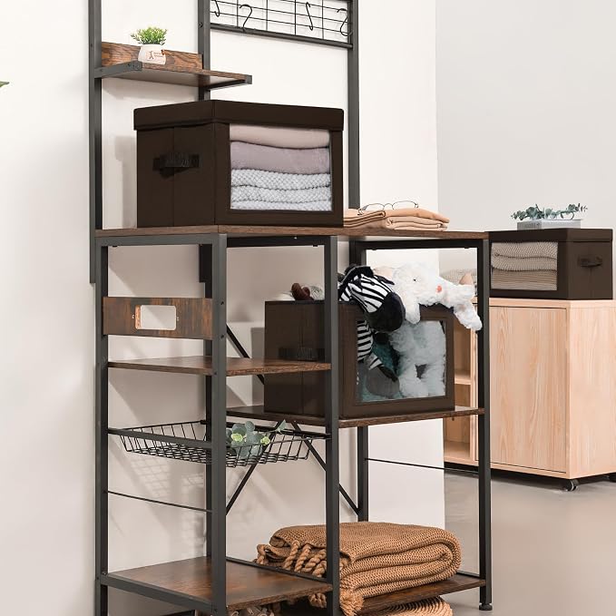 Homsorout Foldable Storage Boxes with Clear Window - Clothes Organizers and Decorative Bins with Lid, Fabric Storage Cube, Baskets for Shelves, Yarn, Home, Brown, 3 Pack