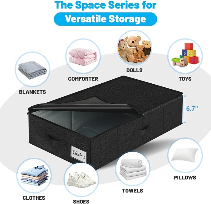Under Bed Storage Container Bin 3 Pack, Low Profile Foldable Underbed Clothes Storage Organizer W/ Ultra Thick Fabric and Sturdy Bottom/Sides, Dual Zipper Storage Box for Dorm and Home 30x16x6.7"
