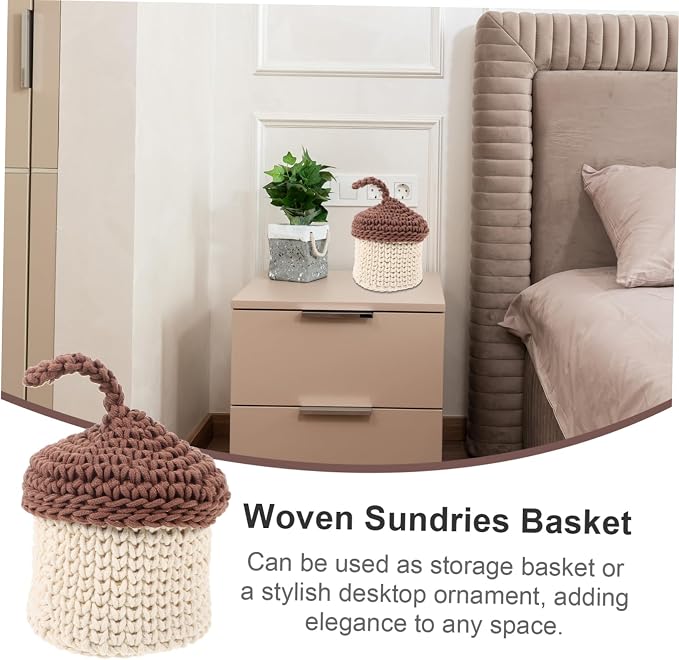 Hemobllo Handwoven Organizer Basket Large Capacity Woven Storage Box for Home Kitchen Bathroom Decor Space Saving Cotton Rope Sundries Holder with Elegant Craftsmanship Small Brown Tabletop
